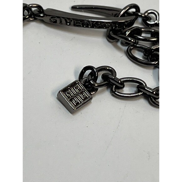 Givenchy Gun Metal Twisted Links Blue Crystal Dainty Necklace - Picture 6 of 8